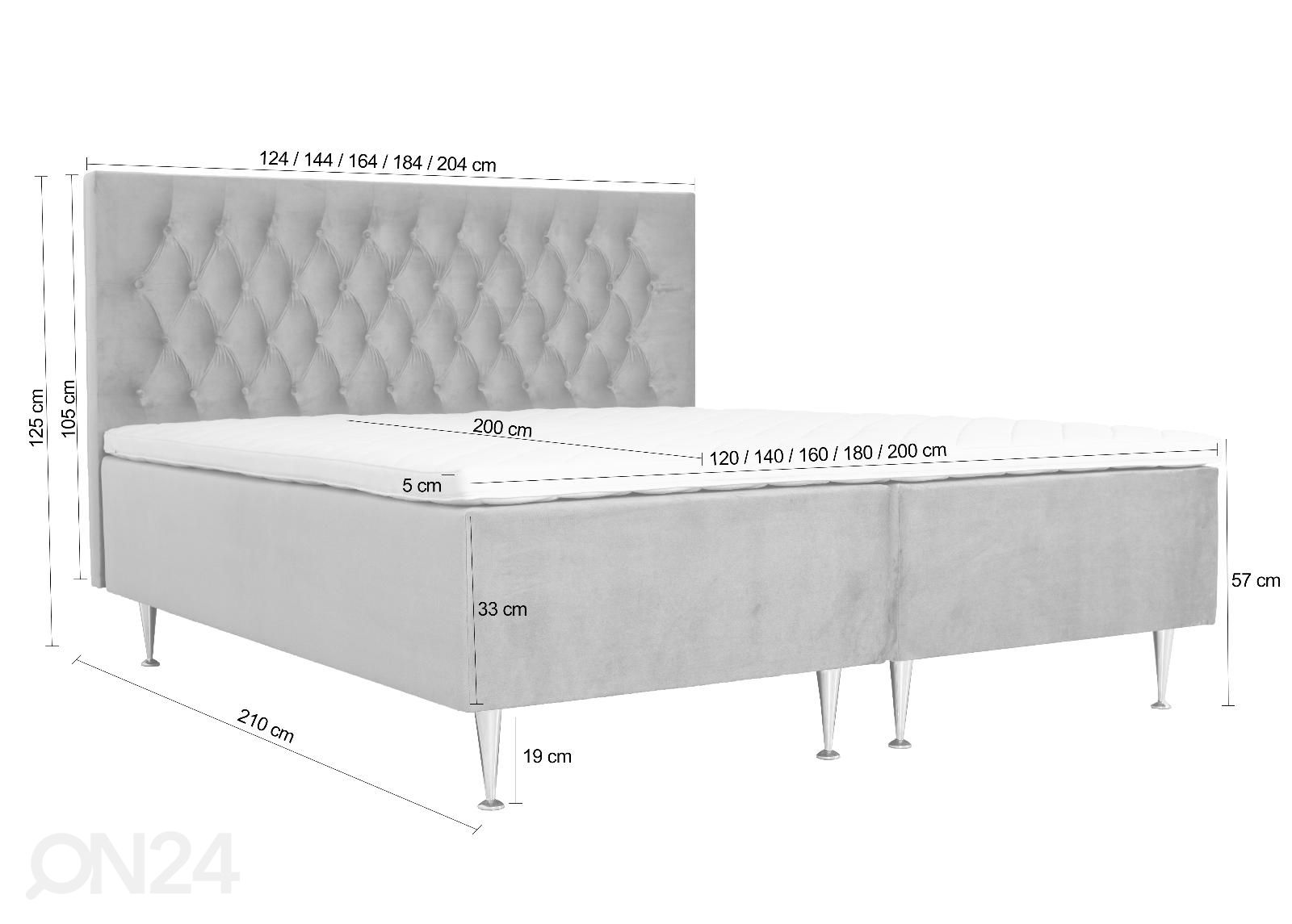 Kontinentaalvoodi Loreen 140x200cm suurendatud mõõdud