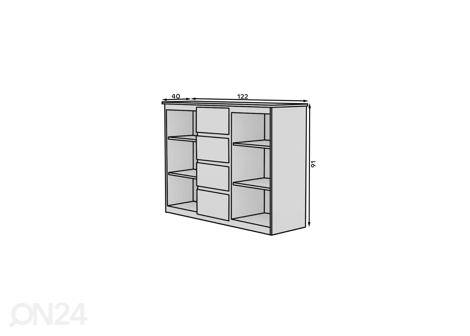 Kummut Bend 122 cm suurendatud mõõdud