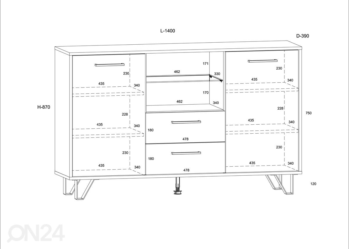 Kummut Bos1 140 cm suurendatud