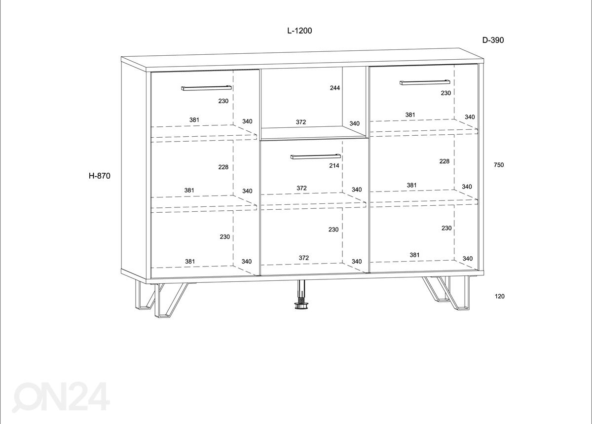 Kummut Bos2 120 cm suurendatud