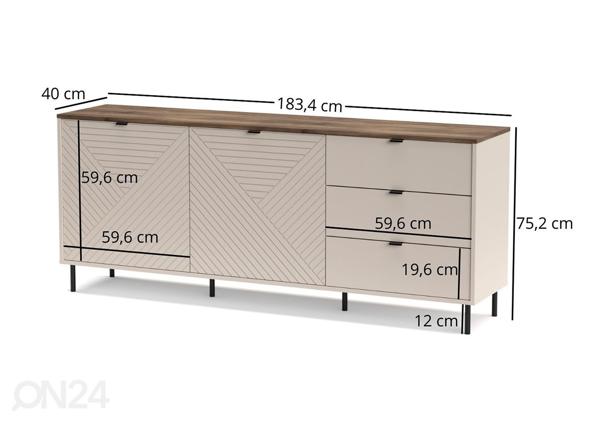 Kummut Evo 183,4 cm suurendatud mõõdud