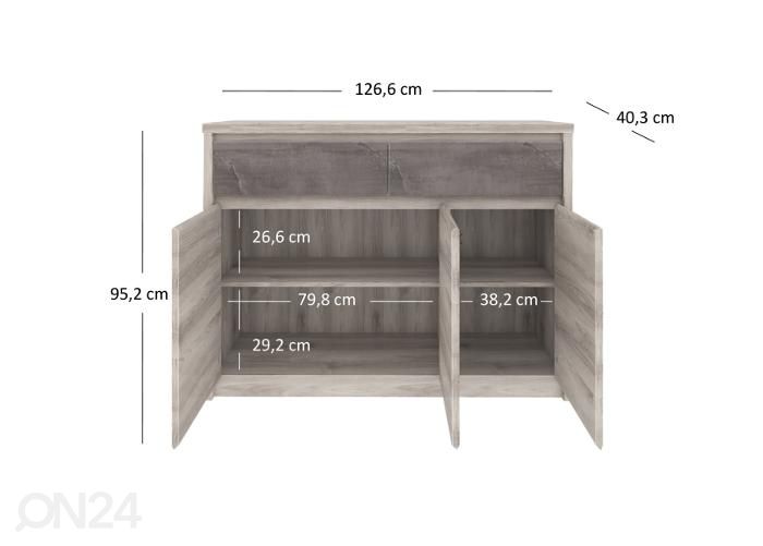 Kummut Jazz 126,6 cm suurendatud mõõdud