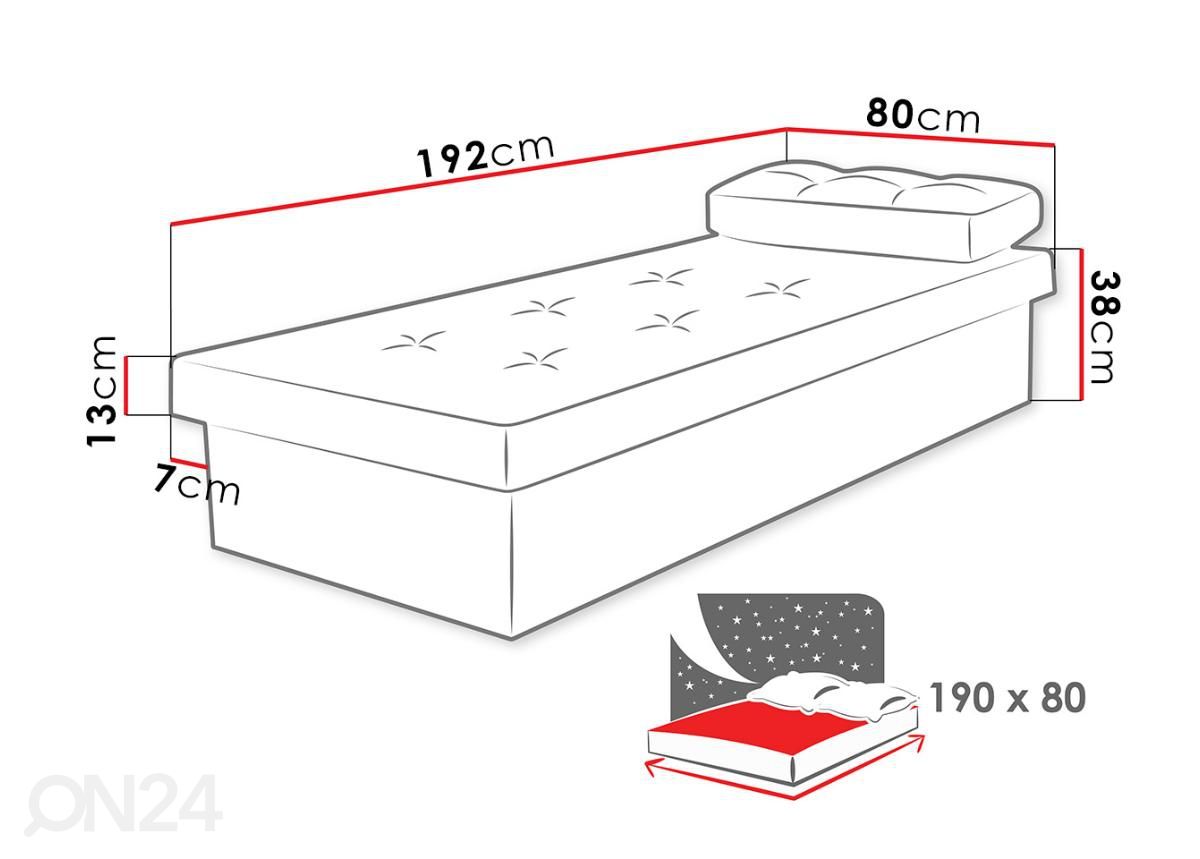 Kušett 80x190 cm suurendatud mõõdud