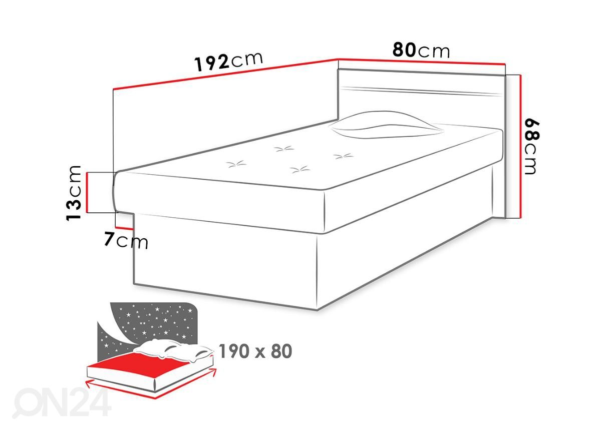 Kušett 80x190 cm suurendatud mõõdud