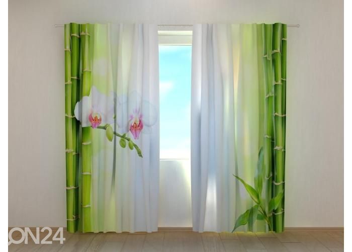 Läbipaistev fotokardin White Orchid with Fresh Bamboo 240x220 cm suurendatud