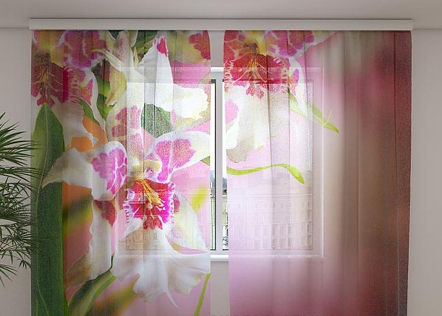 Läbipaistev kardin Mottle orchids1, 240x220 cm suurendatud