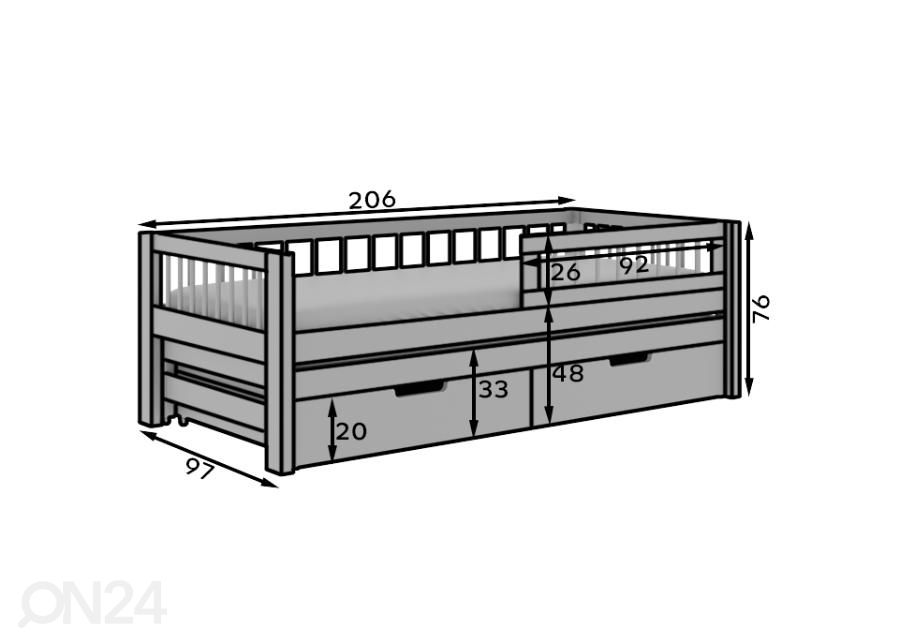 Lastevoodi 2-kohaline Duo II 90x200 cm suurendatud mõõdud