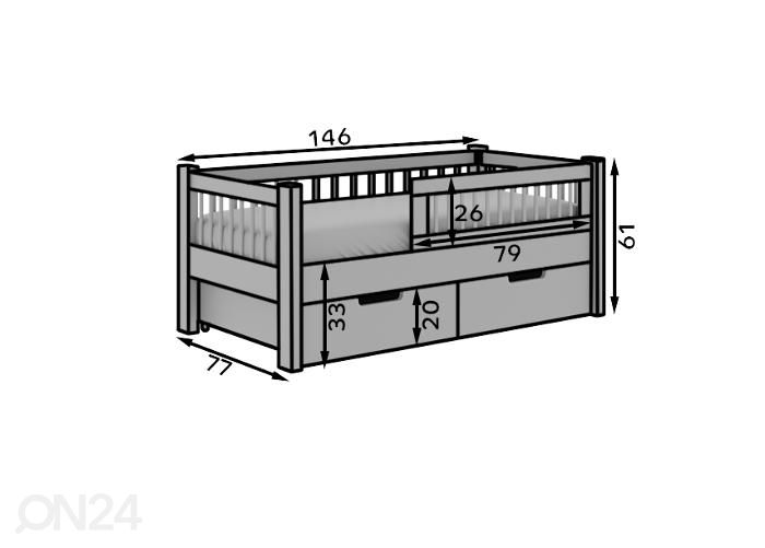 Lastevoodi Beira 70x140 cm suurendatud mõõdud