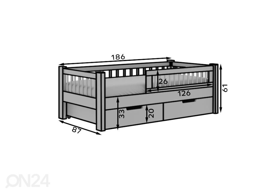 Lastevoodi Beira 80x180 cm suurendatud mõõdud