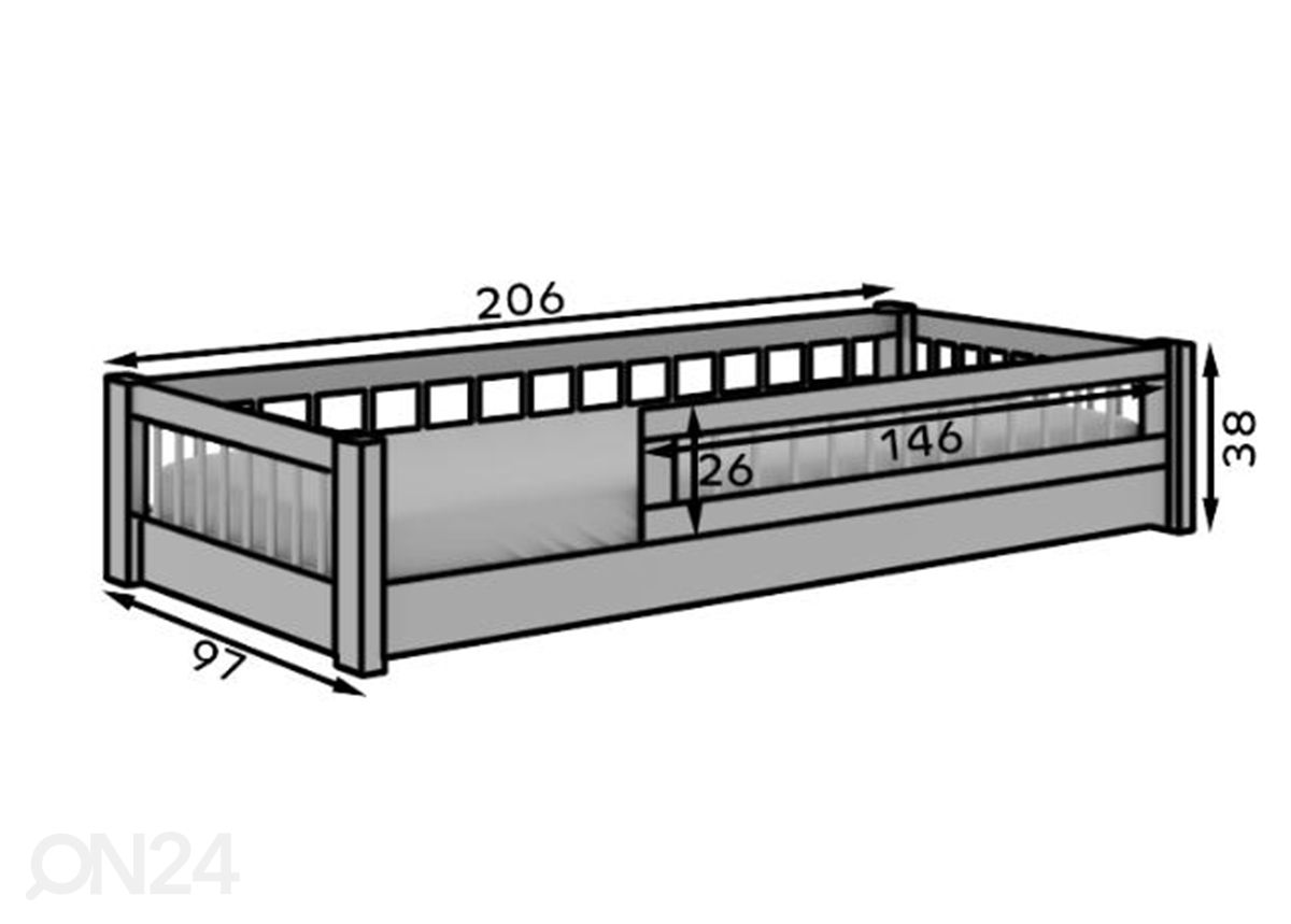 Lastevoodi Beira II 90x200 cm suurendatud mõõdud