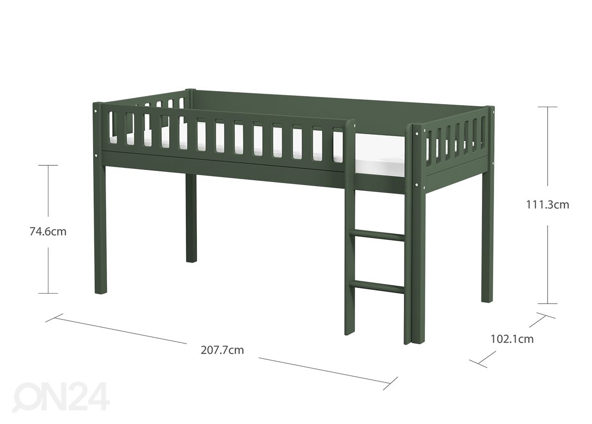 Lastevoodi Thuka Viggo poolkõrge, roheline suurendatud mõõdud