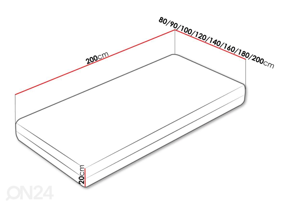 Madrats 90x200 cm suurendatud mõõdud