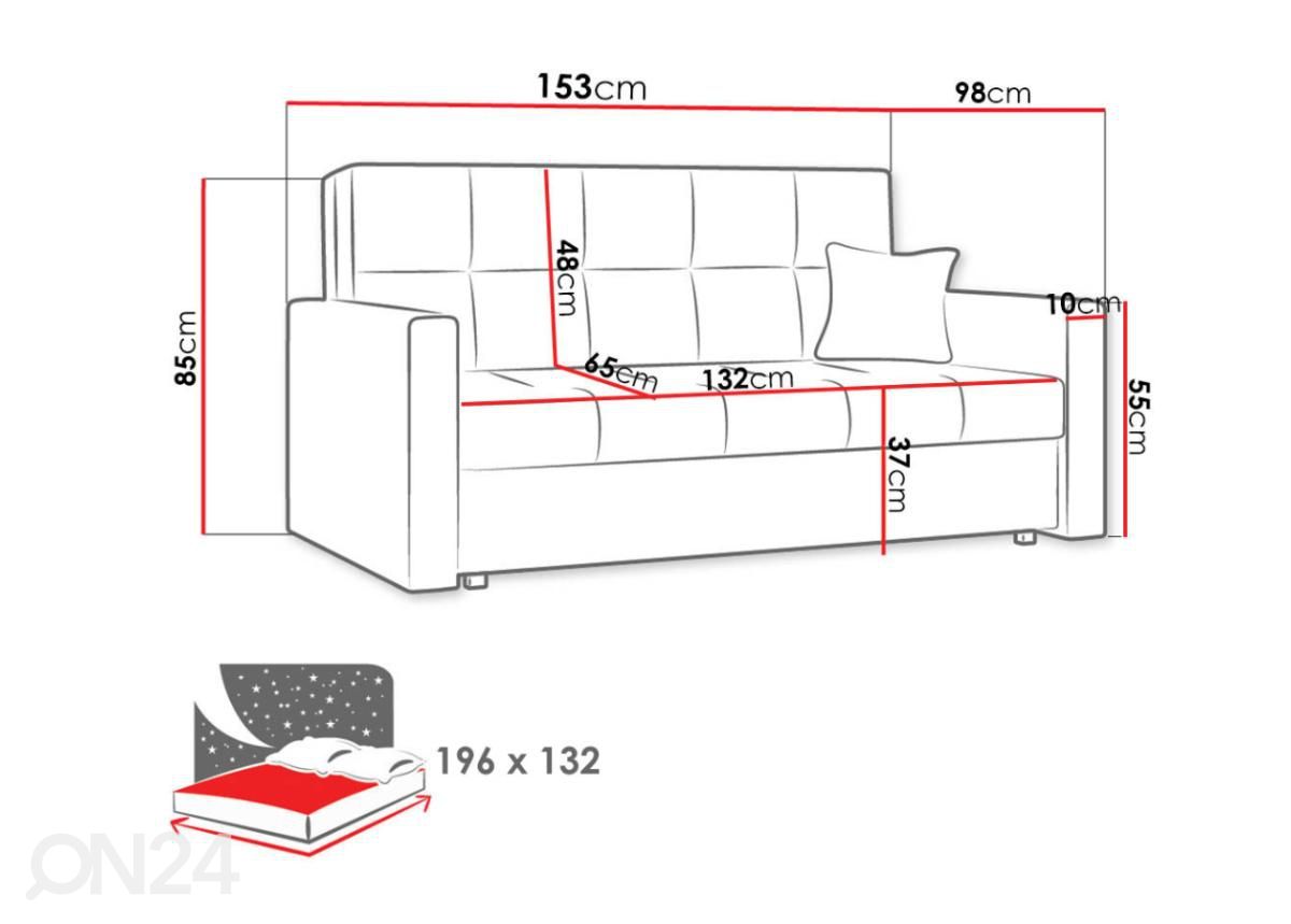 Pesukastiga diivanvoodi Parma III suurendatud mõõdud