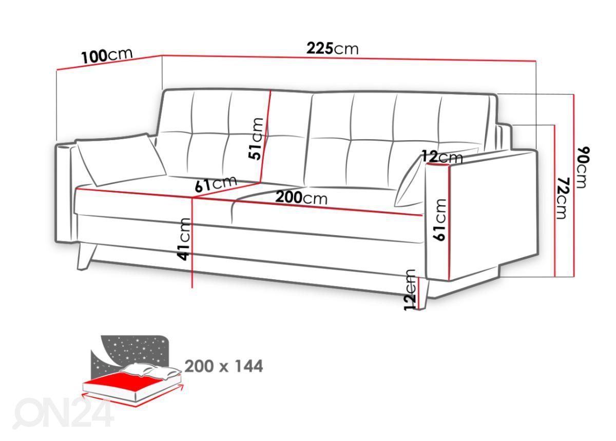Pesukastiga diivanvoodi Sokol suurendatud mõõdud