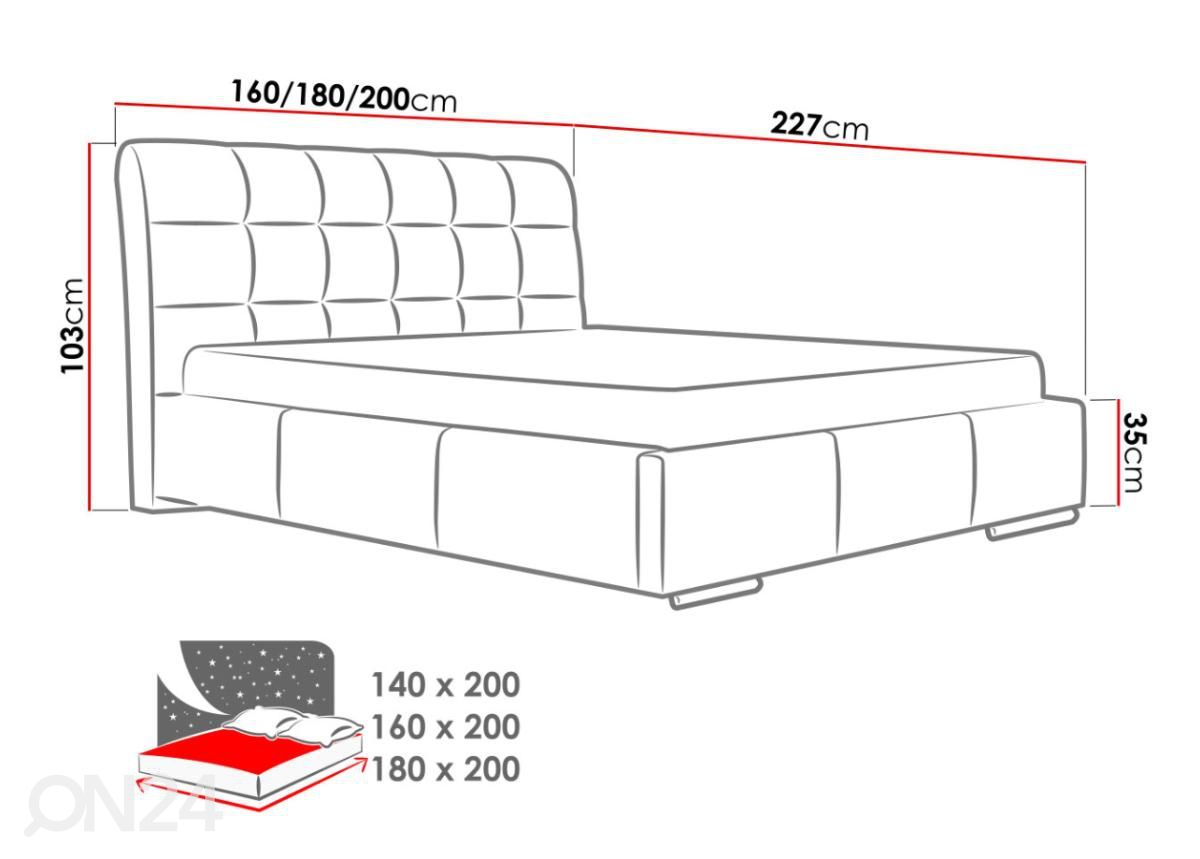 Pesukastiga voodi 140x200 cm suurendatud mõõdud