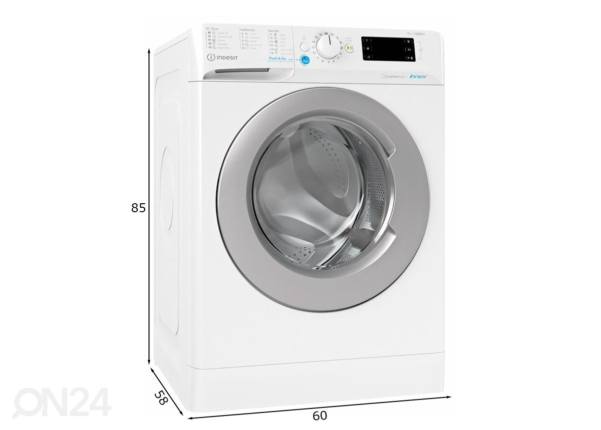 Pesumasin Indesit BWE71283XWSEEN suurendatud mõõdud