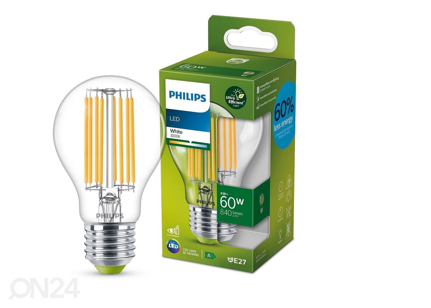 Philips Ultra LED filament (60W) 4W 840lm A60 E27 3000K suurendatud