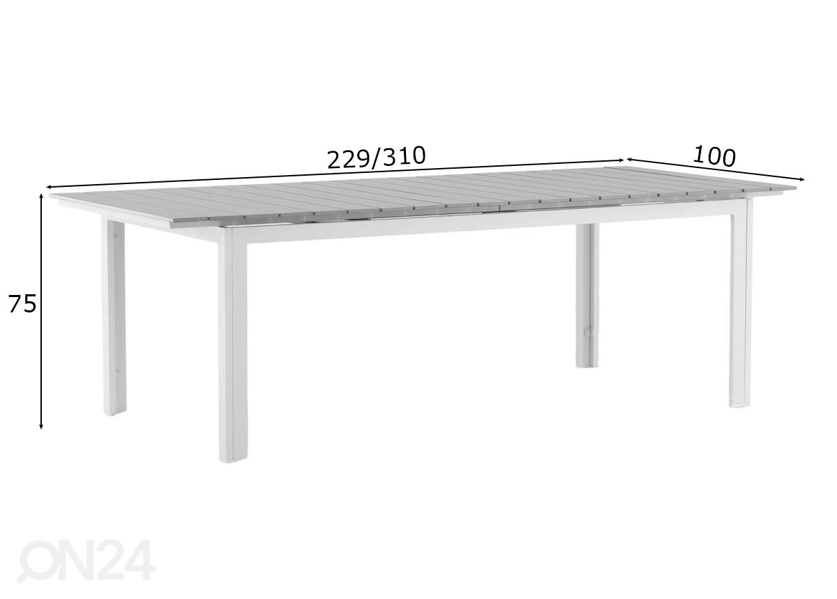 Pikendatav aialaud Levels 229/310×100 cm suurendatud mõõdud