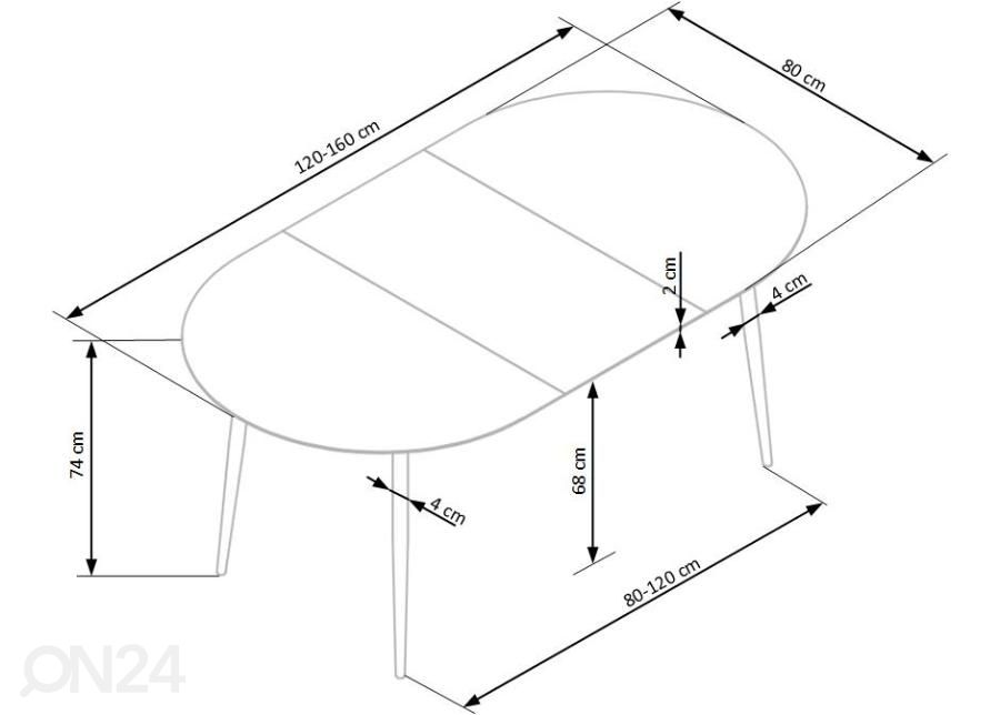 Pikendatav söögilaud 120/160x80 cm suurendatud mõõdud