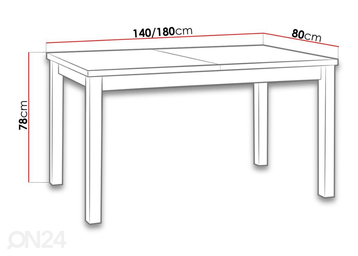 Pikendatav söögilaud 140-180x80 cm suurendatud mõõdud