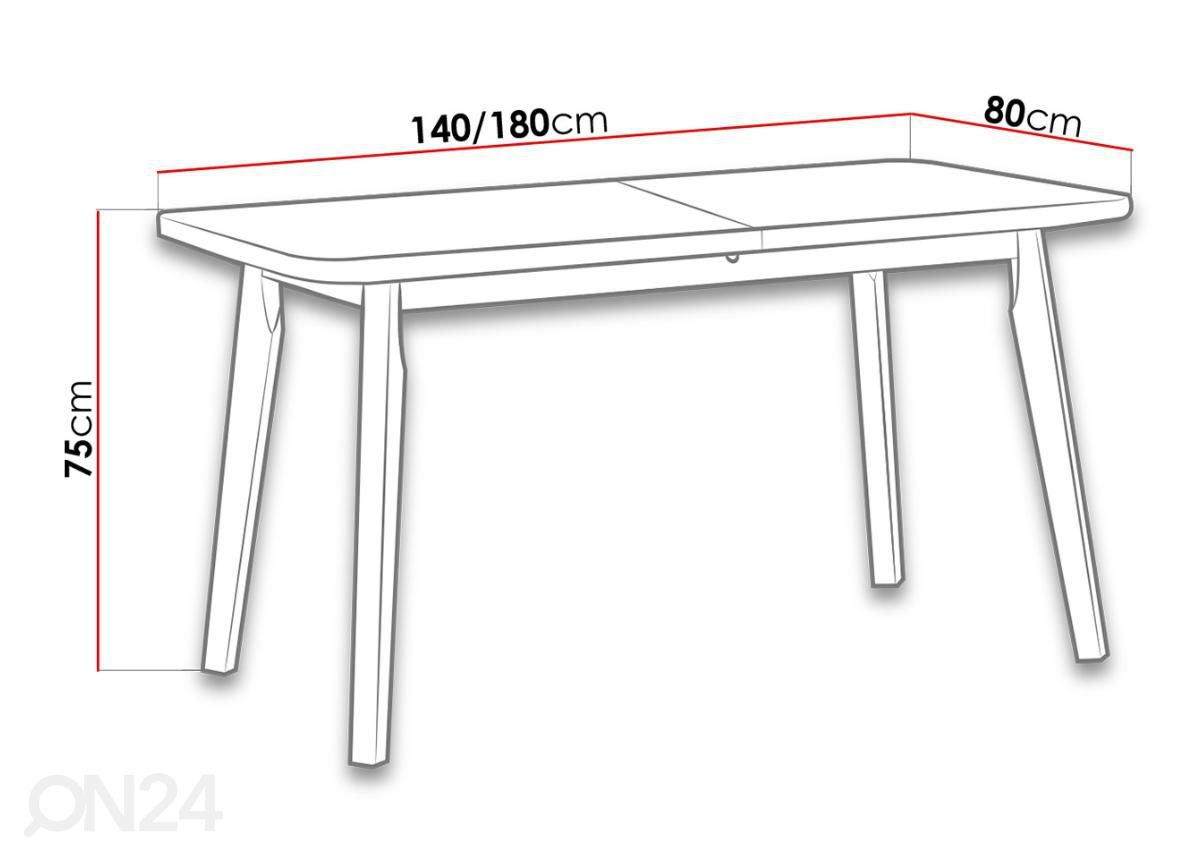 Pikendatav söögilaud 140-180x80 cm suurendatud mõõdud