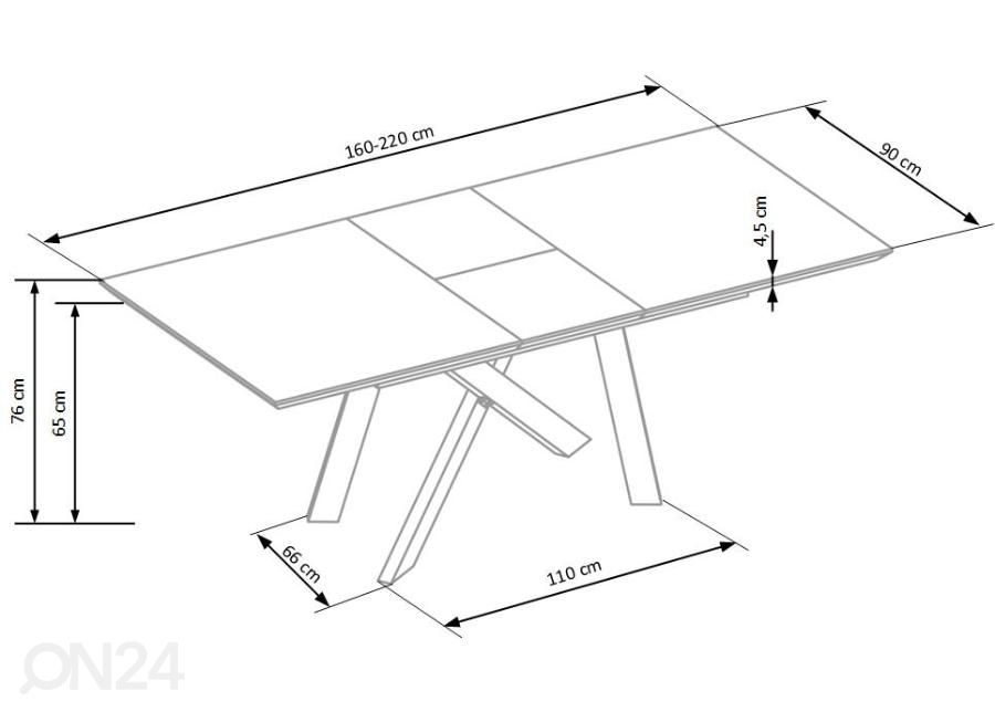 Pikendatav söögilaud 160/200x90 cm suurendatud mõõdud