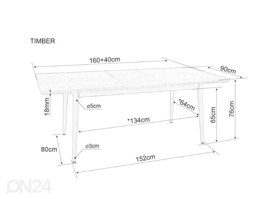 Pikendatav söögilaud 160/200x90 cm suurendatud mõõdud