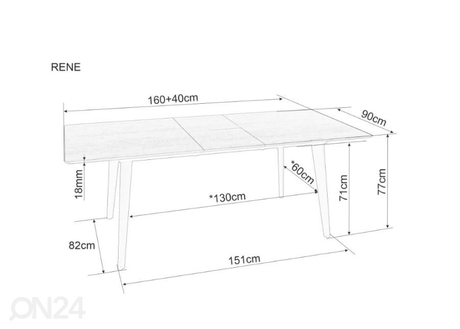 Pikendatav söögilaud 160/200x90 cm suurendatud mõõdud