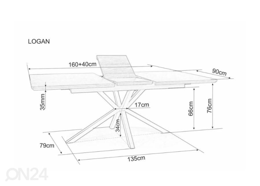 Pikendatav söögilaud 160/200x90 cm suurendatud mõõdud