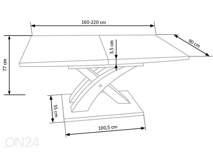 Pikendatav söögilaud 160-220x90 cm suurendatud mõõdud