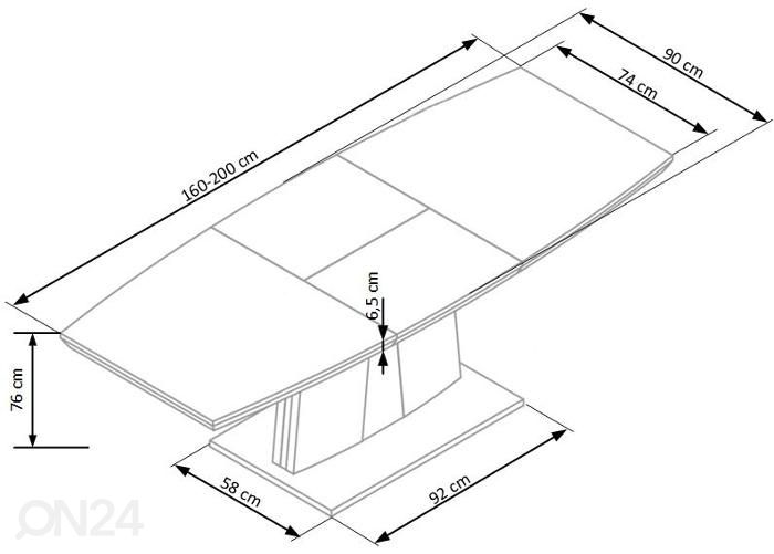 Pikendatav söögilaud 160-220x90 cm suurendatud mõõdud