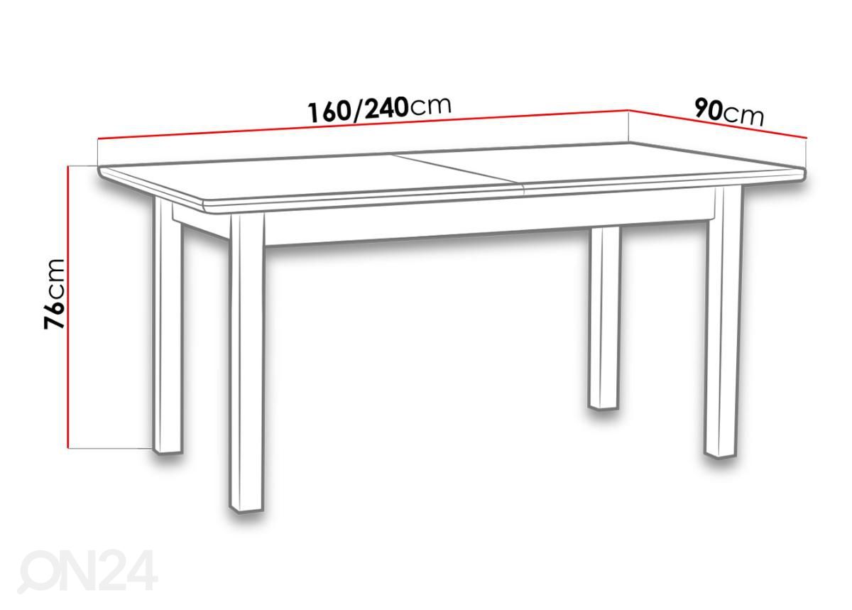 Pikendatav söögilaud 160-240x90 cm suurendatud mõõdud