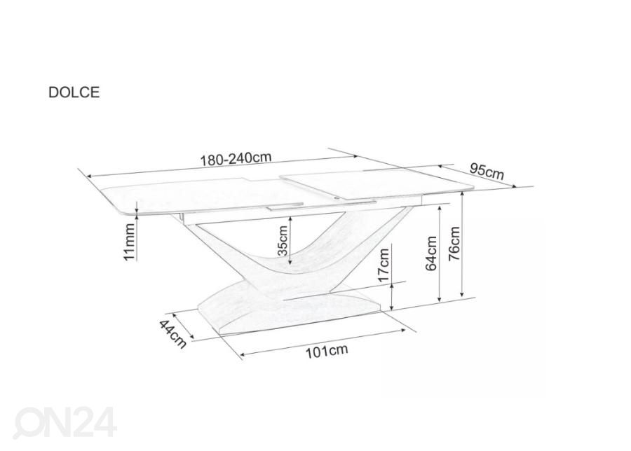 Pikendatav söögilaud 180-240x95 cm suurendatud mõõdud