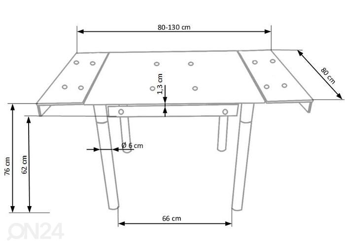 Pikendatav söögilaud 80/130x80 cm suurendatud mõõdud