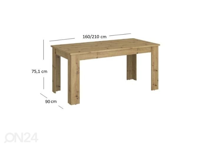 Pikendatav söögilaud Ayson 90x160/210 cm suurendatud mõõdud