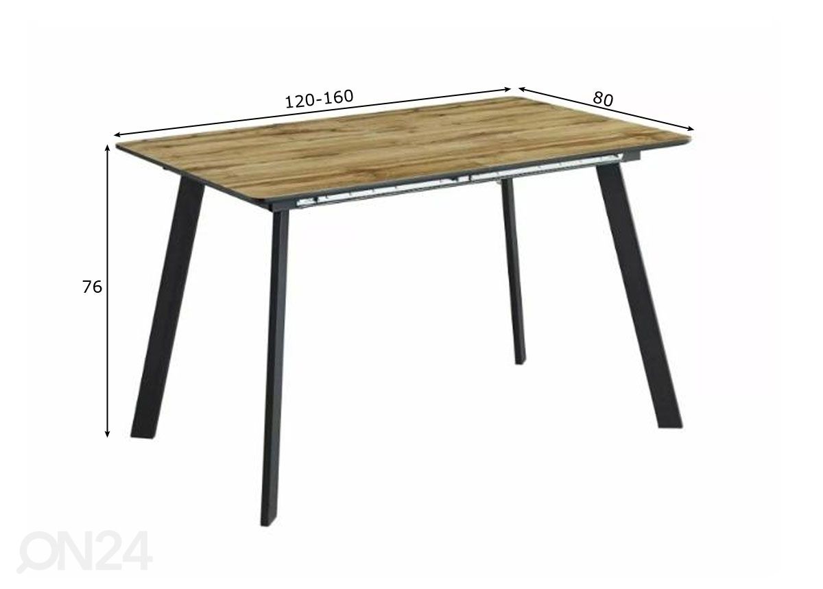 Pikendatav söögilaud Bari 120-160x80 cm suurendatud mõõdud