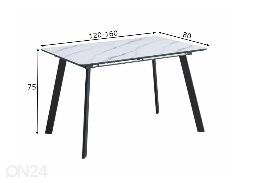 Pikendatav söögilaud Bari 120-160x80 cm suurendatud mõõdud