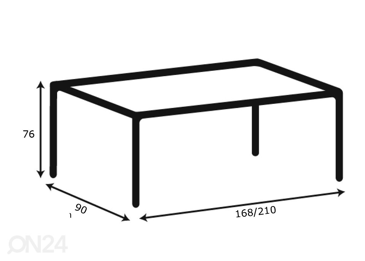 Pikendatav söögilaud Beira 90x168/210 cm suurendatud mõõdud