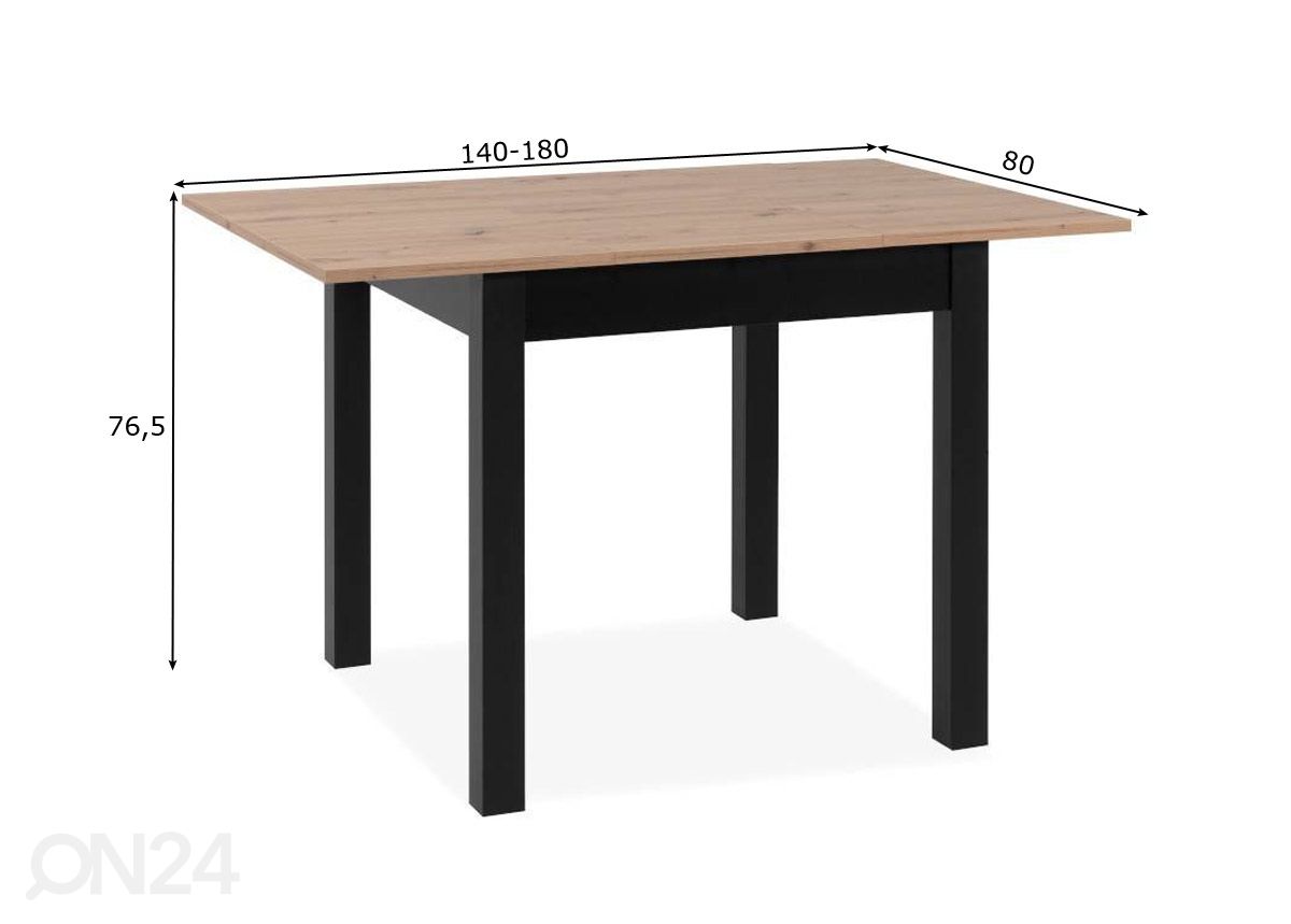 Pikendatav söögilaud Coburg 140-180x80 cm suurendatud mõõdud