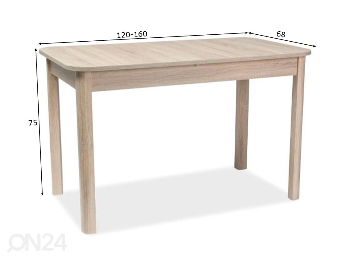 Pikendatav söögilaud Danny 120/160x68 cm suurendatud mõõdud