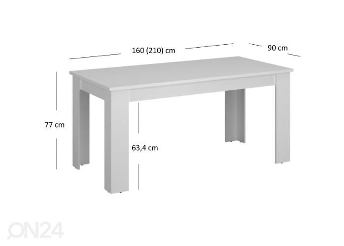 Pikendatav söögilaud Erden 90x160/210 cm suurendatud mõõdud