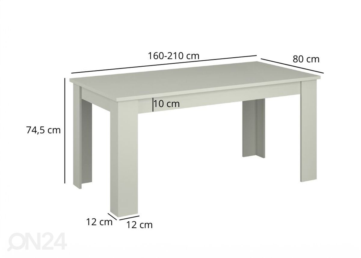 Pikendatav söögilaud Karin 80x160/210 cm suurendatud mõõdud