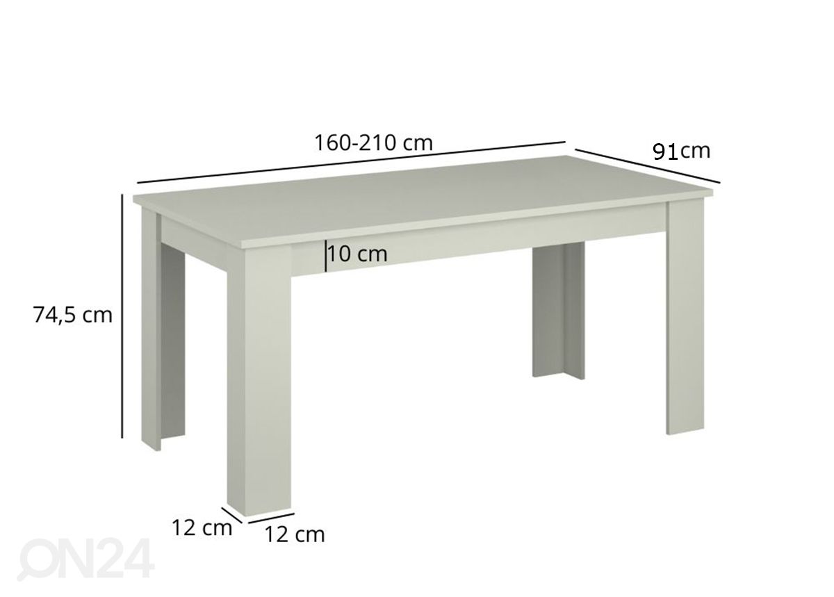 Pikendatav söögilaud Karin 90x160/210 cm suurendatud mõõdud