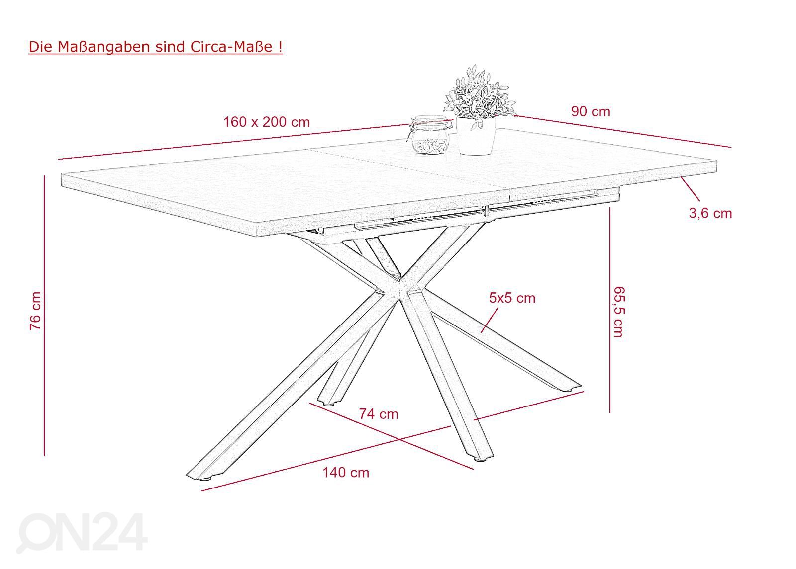 Pikendatav söögilaud Malina 90x160-200 cm suurendatud mõõdud