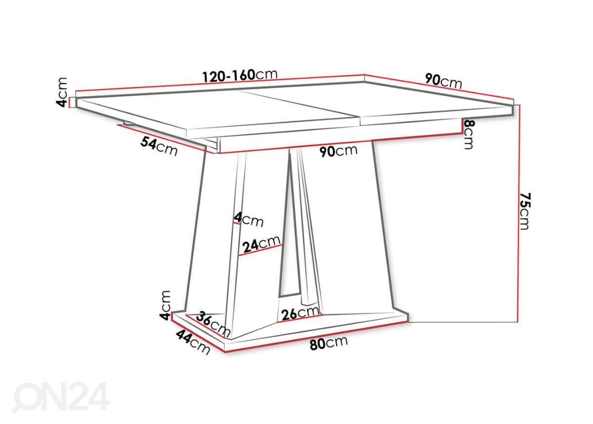 Pikendatav söögilaud Mufo 90x120/160 cm cm suurendatud mõõdud