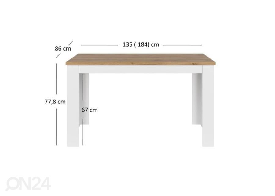 Pikendatav söögilaud Vigo 86x135/184 cm suurendatud mõõdud