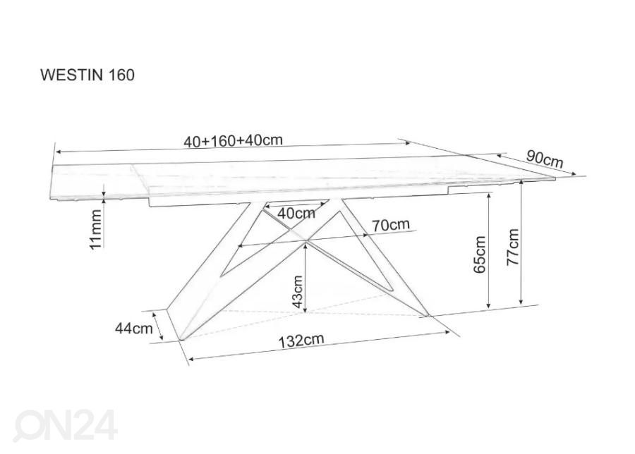 Pikendatav söögilaud West 160-240x90 cm suurendatud mõõdud