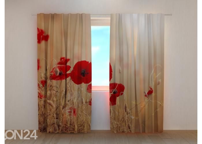 Pimendav fotokardin Red Poppies in Golden Wheat 240x220 cm suurendatud