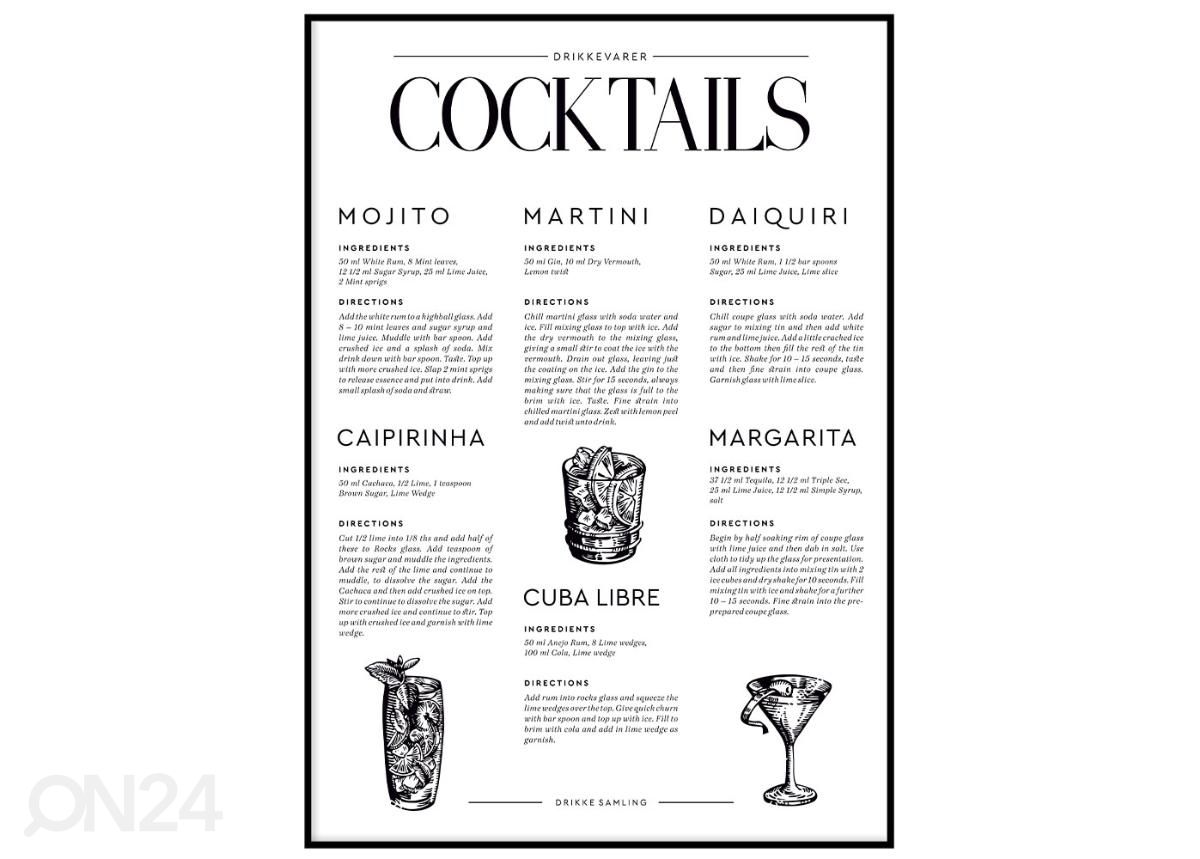 Poster Cocktails 21x30 cm suurendatud