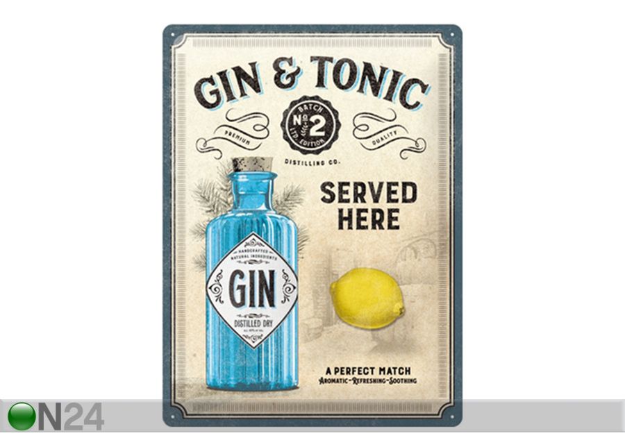 Retro metallposter Gin & Tonic Served Here 30x40 cm suurendatud